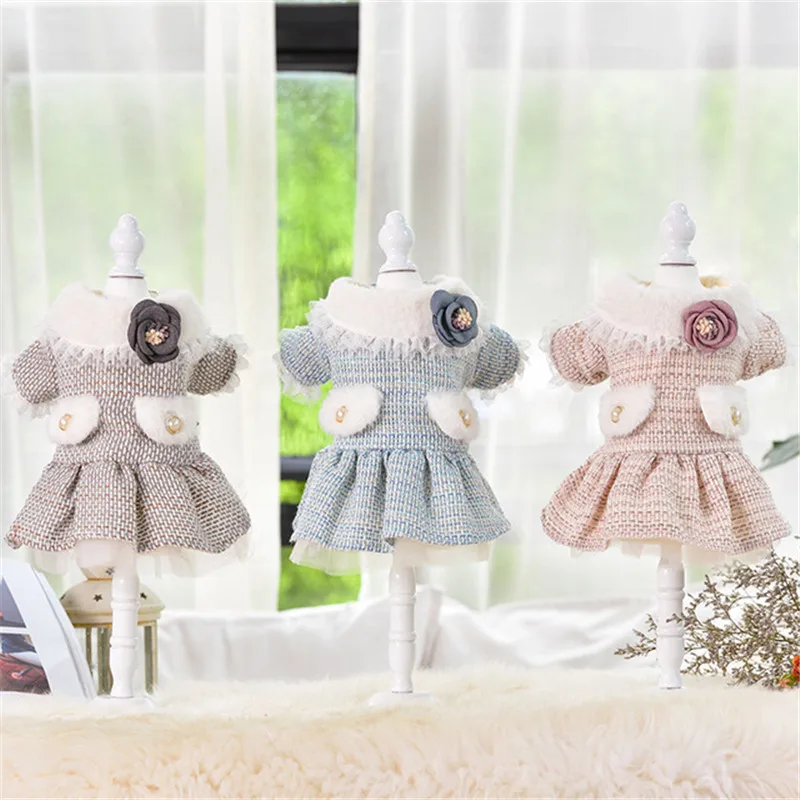 New Pet Dog Clothes Autumn and Winter New Teddy Small Dog Cat Warm Princess Dress Thickened Party Costume Dog Coat