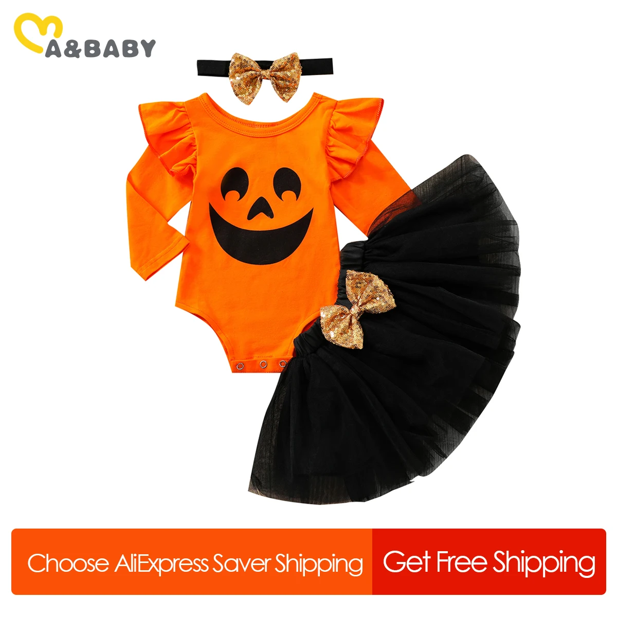 

Ma&Baby 0-18M Newborn Infant Baby Halloween Costume Cute Pumpkin Outfits Long Sleeve Romper Tutu Skirts Clothes Set DD40