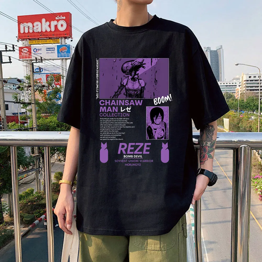 Camiseta de Chainsaw para hombre, camisa de Anime japonés, Camisetas estampadas de Manga, divertidas camisetas de dibujos animados de Pochita Makima, camisetas Unisex