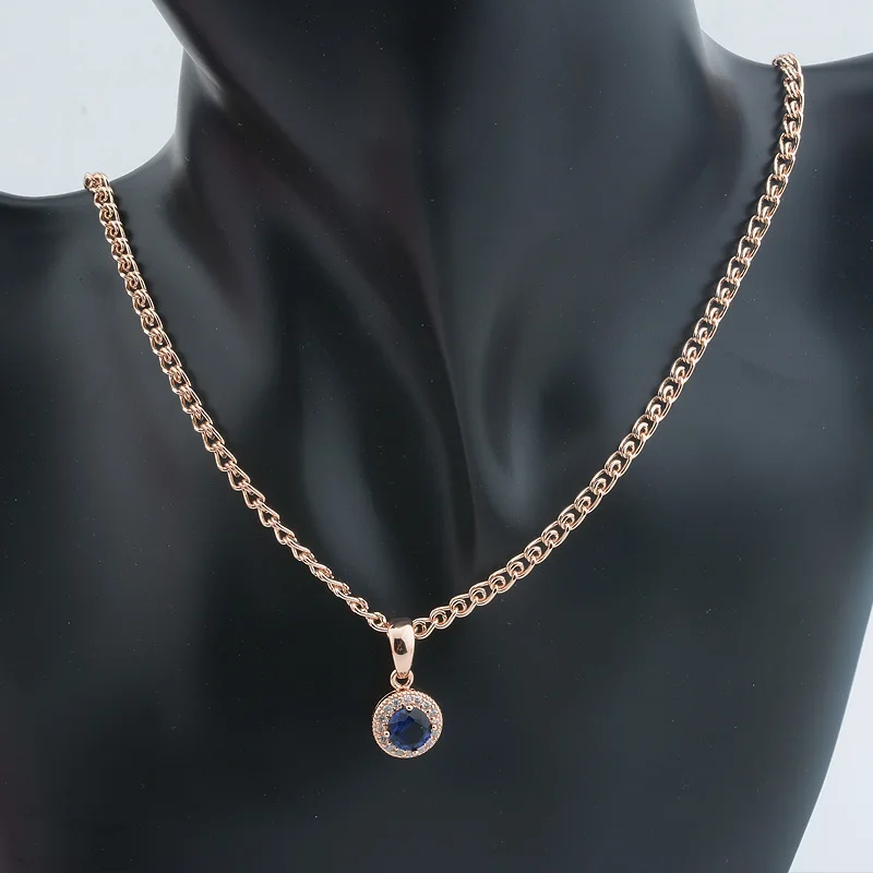 Женское короткое ожерелье FJ из розового золота 585 пробы с синим камнем и круглой