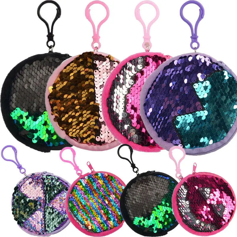

Girls Mini Zipper Bag Sequin Sparkle Bag Purses Hangable Ornament Round Coin Purses 2019 New