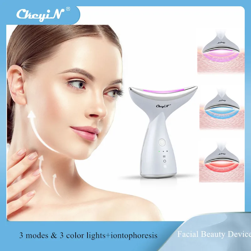 

CkeyiN Neck Beauty Device High-Frequency Vibration LED Photon Therapy EMS Firming Lifting Wrinkle Removing Skin Care Tool