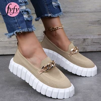 fvfvlarge sized flats women 2021 autumn new shallow ladies breathble comfy slip on loafers with chain home outdoor casual shoe