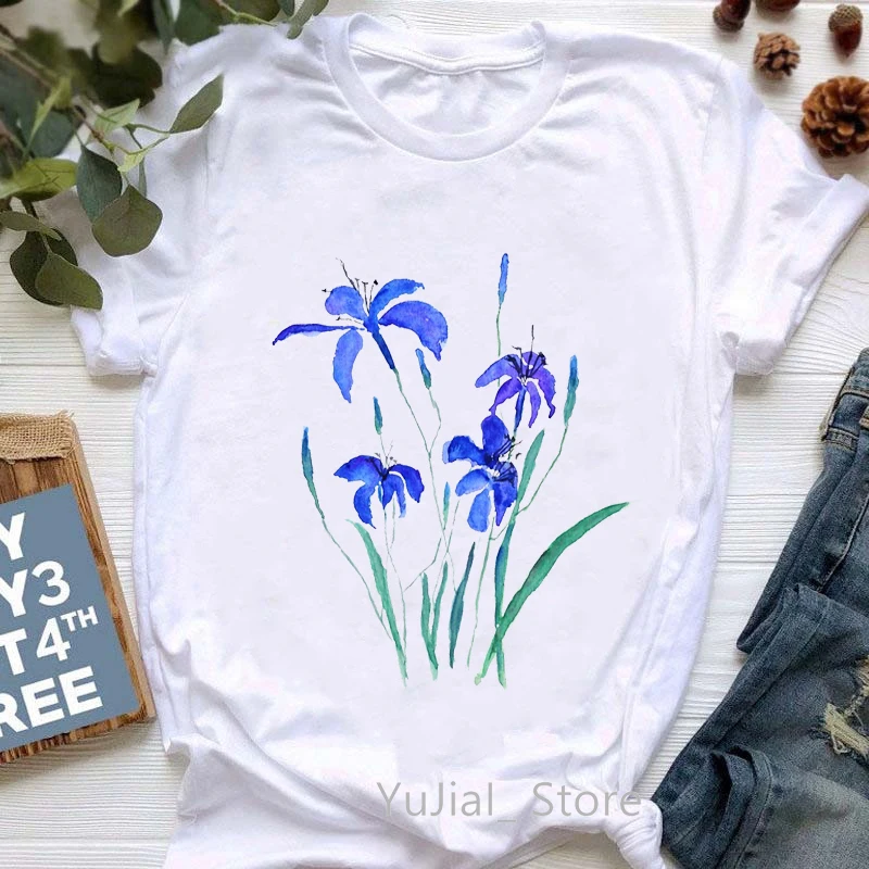 

Vintage Tshirt Women Clothes 2021 Watercolor Flowers T Shirt Femme Cute Casual Girl Tees Harajuku Shirt Female T-Shirt Wholesale
