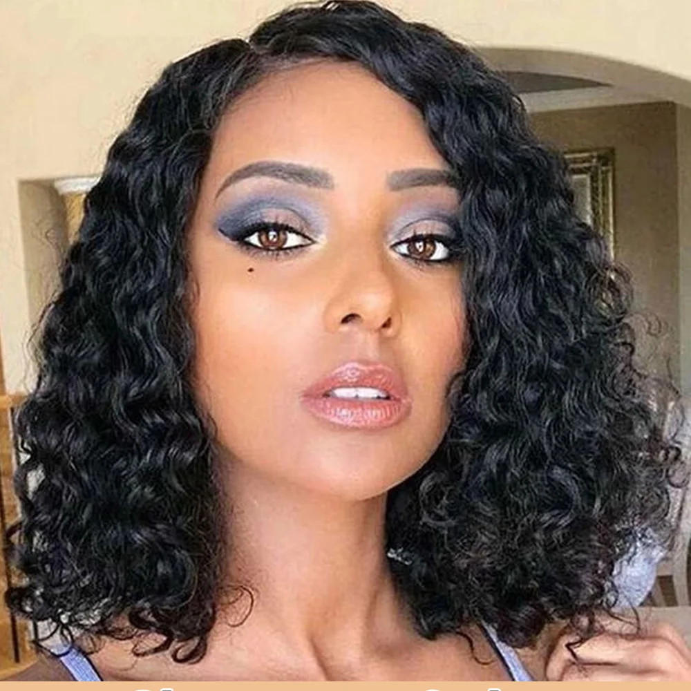 Short Bob Curly Human Hair Wigs Pre Plucked Baby Brazilian Frontal Remy 13x4 Lace Front Wigs For Black Women Water Wave Bob Wigs