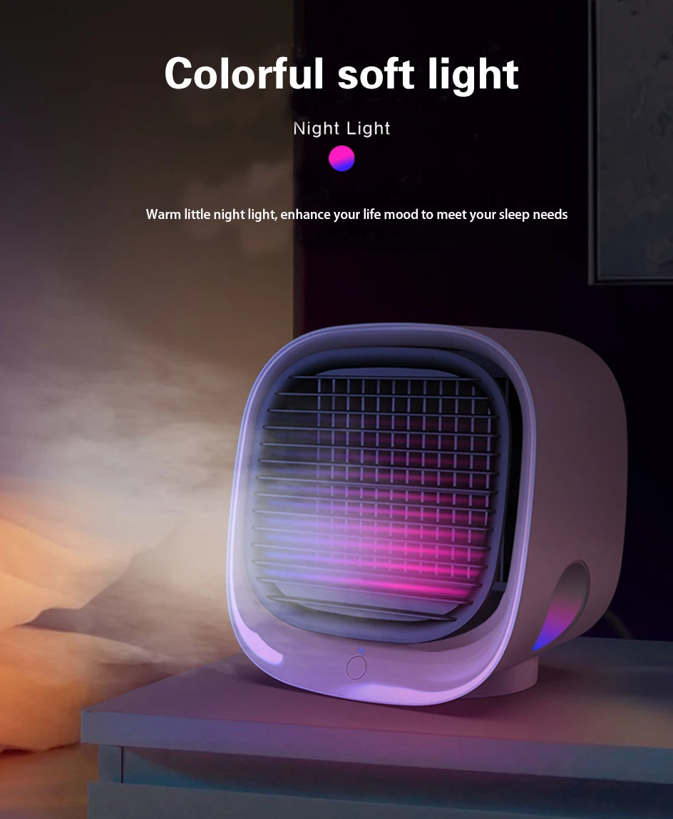 

USB Mini Air Cooler Fan Air Cooling Conditioner with Night Light Portable Humidification Desktop Air Cooler Multifunction Summer
