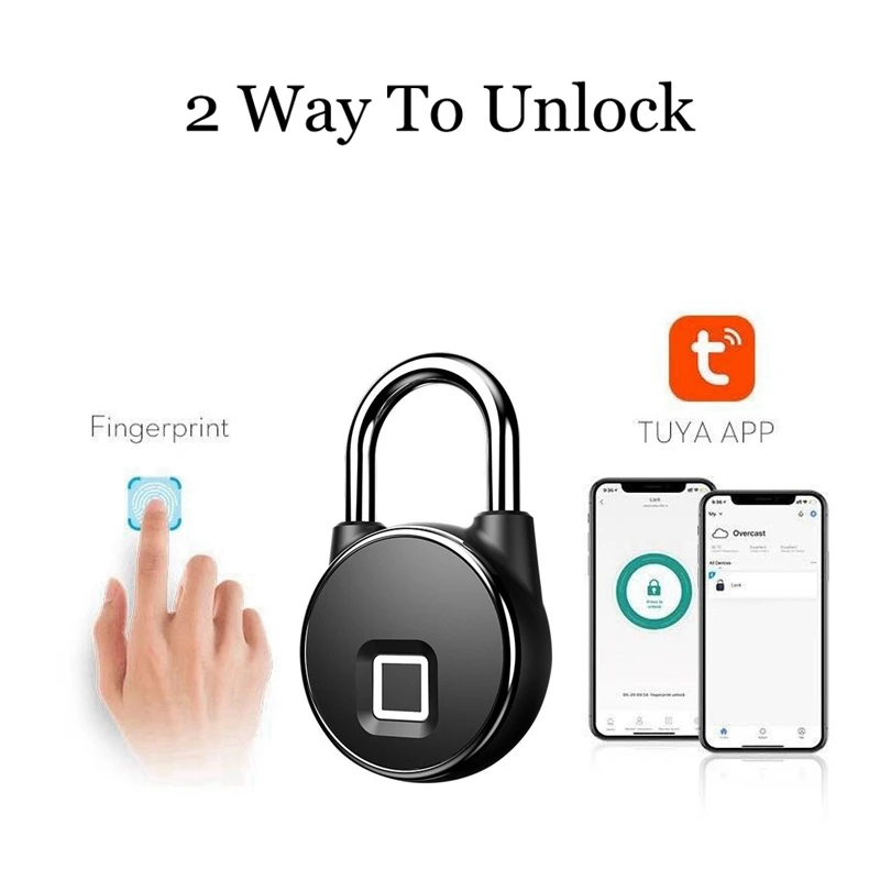 Tuya-candado inteligente con Bluetooth para el hogar, huella dactilar antirrobo con candado para bolsas, recargable por USB, para puerta de seguridad sin llave
