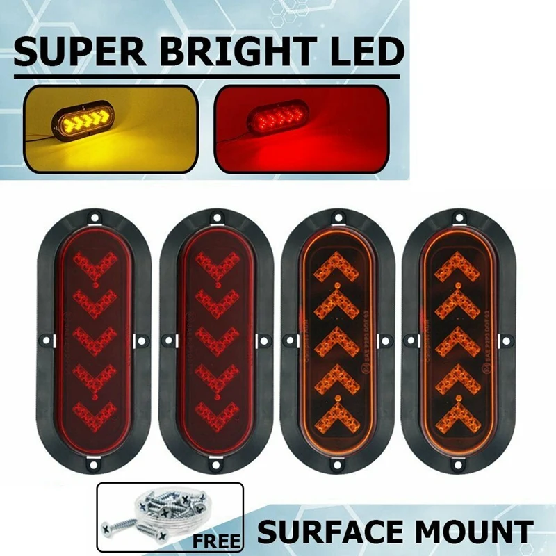 

4X 25 LED Amber Red Turn Signal Tail Light Truck Trailer RV Caravan 12V