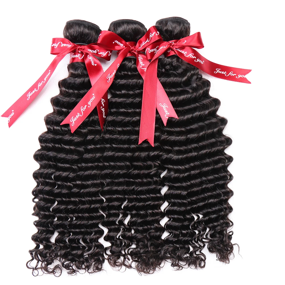 

deep wave bundles human hair Deep Curly Hair Extensions Brazilian Remy Nature Weave ALEESA for women black