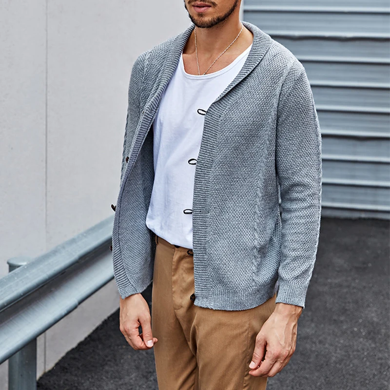 

New Autumn Solid Color Buttons Lapel Cardigan Sweaters For Men Winter Casual Long Sleeve Coats Men Fashion Knitted Sweaters Tops