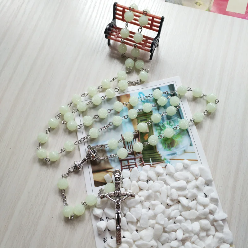 Светящиеся в темноте розовые четки ожерелье Христианская Католическая мать