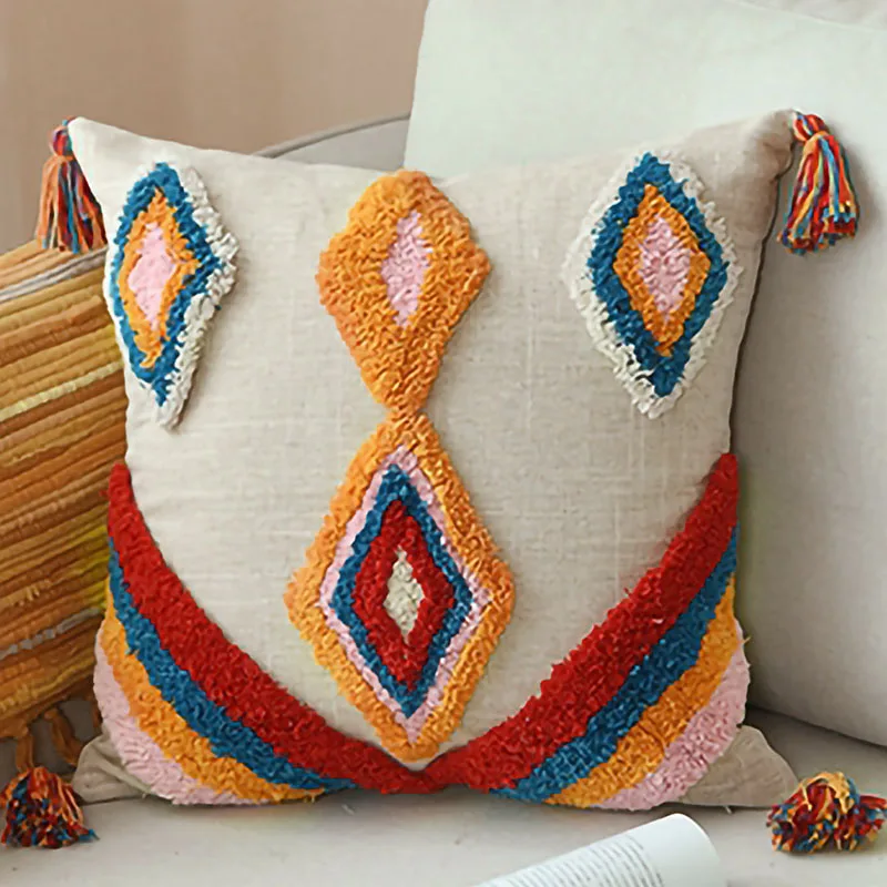 

Cushion Cover Tassels Boho Style Ethnic Pillow Cover Handmade Luxury Moroccan Style 45X45cm A