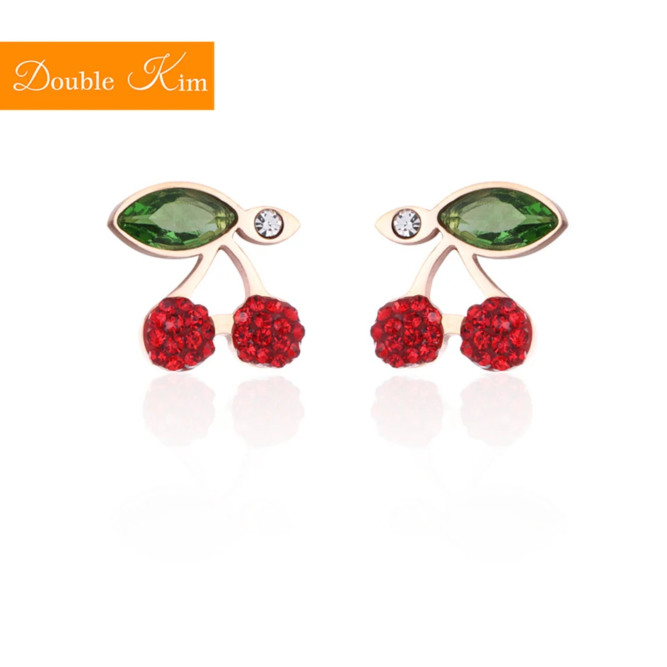 Красная вишня циркон серьги гвоздики титановая инкрустация из нержавеющей стали