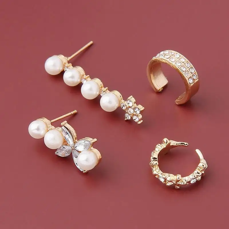 

Fashion Gothic Pearl Tassel Stud Earrings for Women Crystal butterfly Punk Charm Woman Earring Set Boho Female Earrings Jewelry