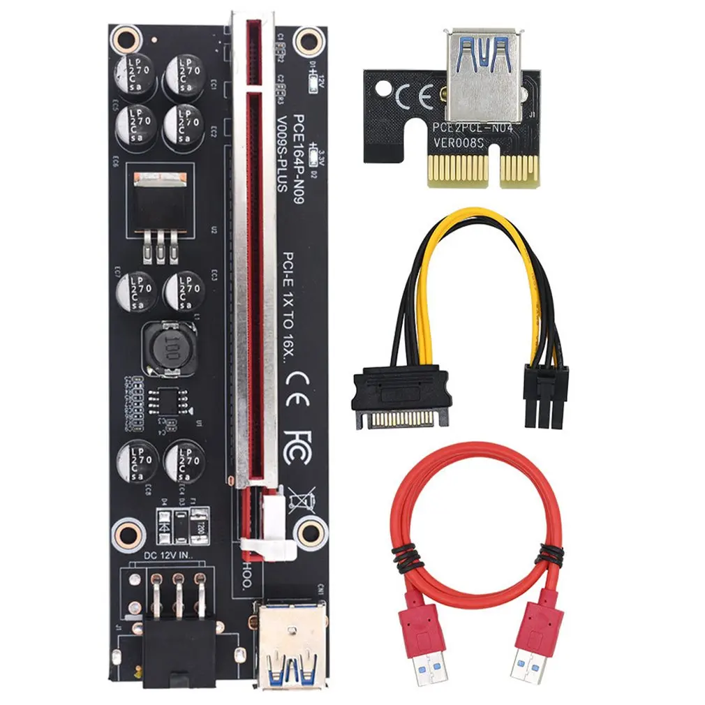 

PCI-E Pcie Riser 009 PLUS Profesional Express 1X 4x 8x 16x Extender PCI E USB Riser 009 GPU 6Pin Card SATA 15pin for BTC Miner