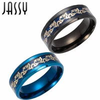 jassy ethnic chinese dragon pattern finger ring retro titanium steel finger accessories black blue fashion rings for men