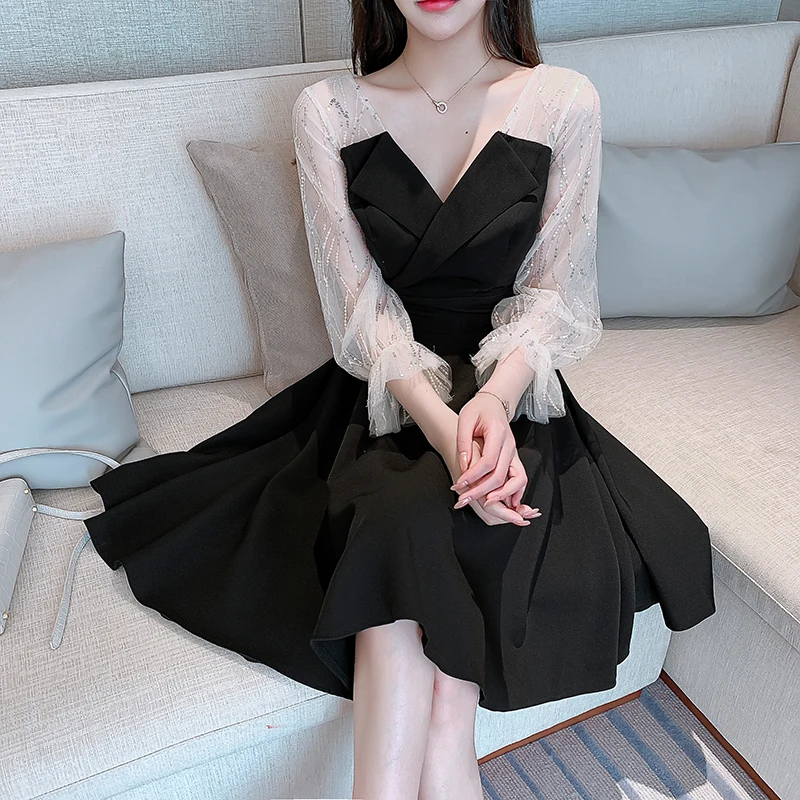 

Petite Evening Dress Women's Banquet Temperament Daily Style New Black Light Luxury Socialite Dress Spring and Autumn Slimming