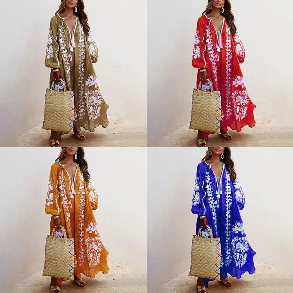 Женское винтажное платье с цветочным принтом повседневное Свободное длинное