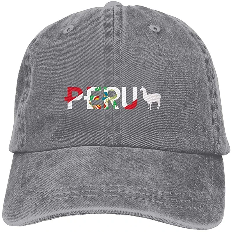 

ONE-Heart HR AHJOBOY Peru Flag Llama Baseball Caps Denim Hats for Men Women