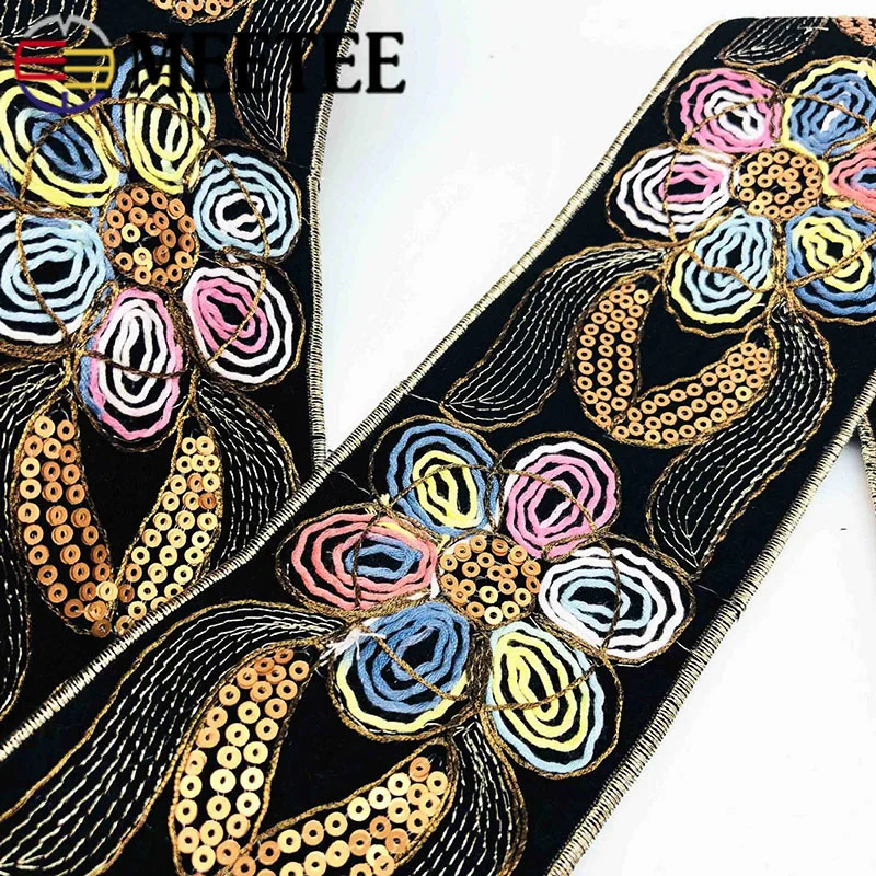 3m 75mm Gold Thread Sequins Braided Lace Trims Embroidered Webbing Ribbon Tape for Shoes Dress Decoration DIY Sewing Accessories | Дом и сад