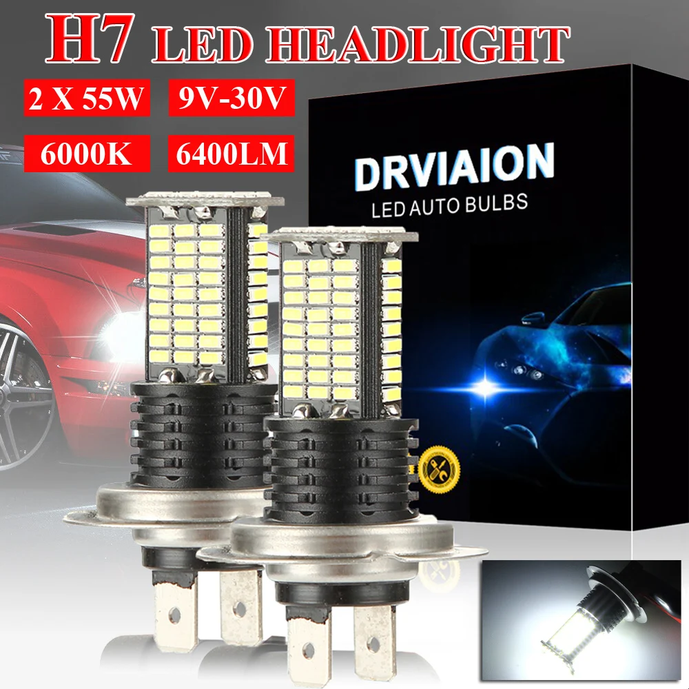 

2Pcs H7 110W LED Car Headlight Car Front Bulb Super Bright White Beam 6000K 12V 24V Car Modeling Fog Light Kit 84Pcs 3030SMD