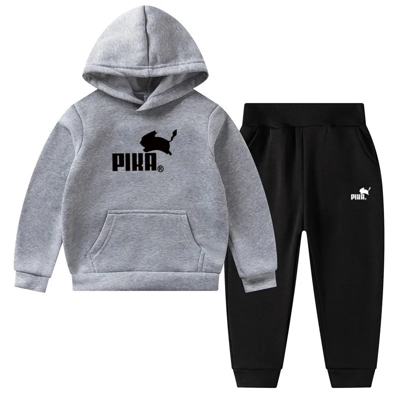 

PIKA 2021 New spring and autumn girls and boys clothes suit printed hoodie + pants suit casual kids children sportswear suit