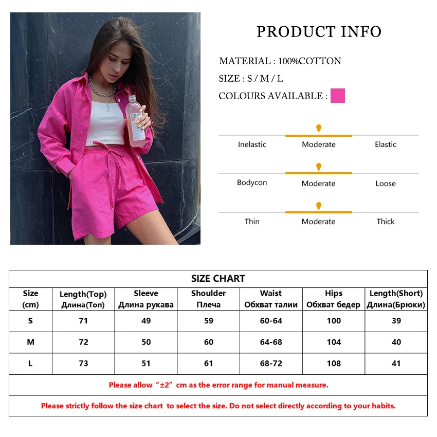 

Clacive Pink Shorts Sets Women Fashion Long Sleeve Lapel Blouse Office Linen Two Piece Short Set Casual Loose Suits With Shorts