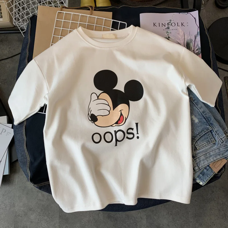 

Mickey Mouse Disney Women T-Shirt Ladies Print Loose Summe Top Korean Fashion Casual Thin Short Clothes Black White Kawaii Tops