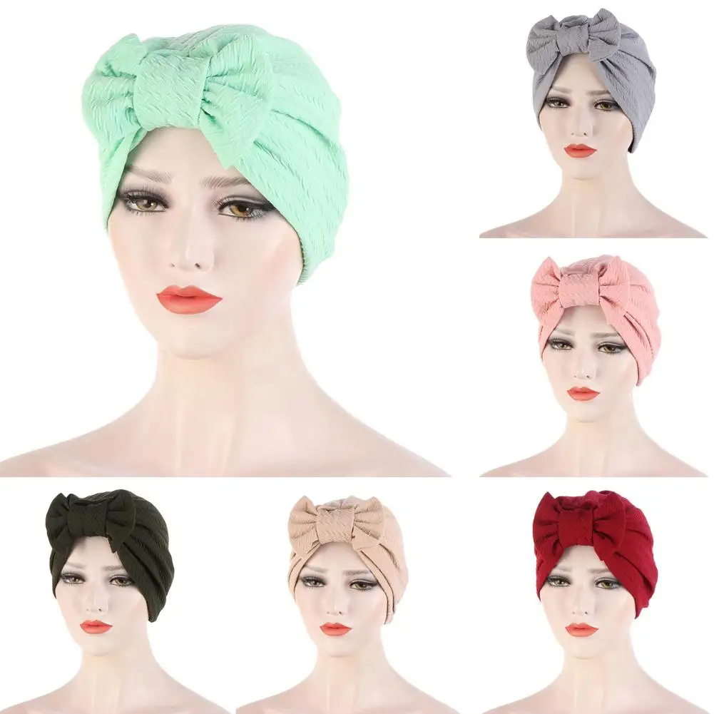

Head Wrap Fashion Traditional Shirring Bowknot Decor Women Headscarf Cap for Outdoor Sleep Hat Headscarf Cap