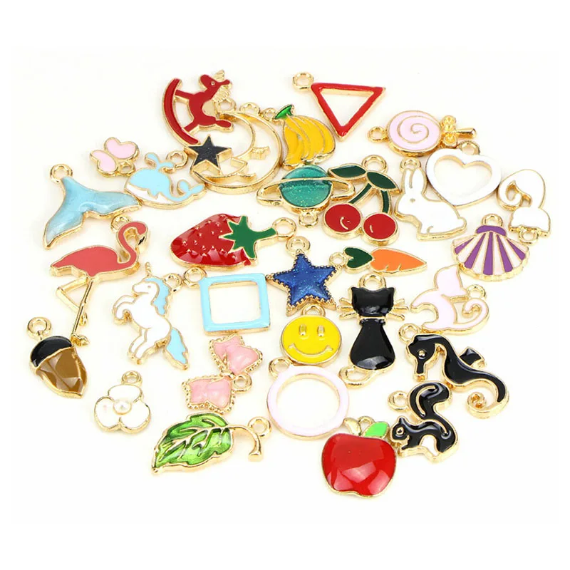 30 шт./компл. DIY ювелирных изделий животных фрукты Кот лист микс эмалевых бусин