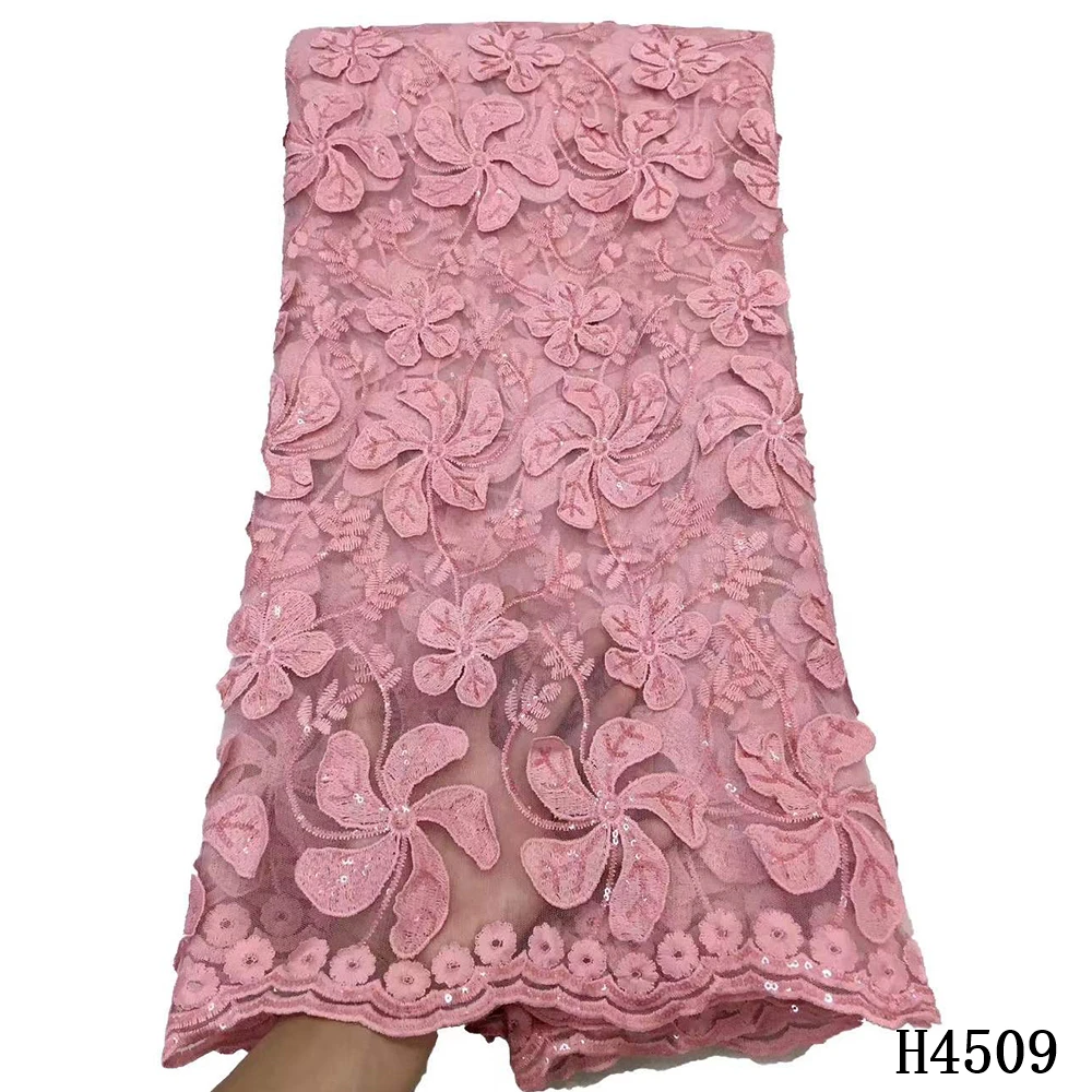 

HFX New Nigerian Tulle Net Lace Fabric Mesh 2021 High Quality French African Wedding Lace Fabric Embroidered With Sequins F4509