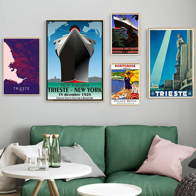 Винтажный постер Trieste Италия гавань город Европа Постер путешествий крафт на