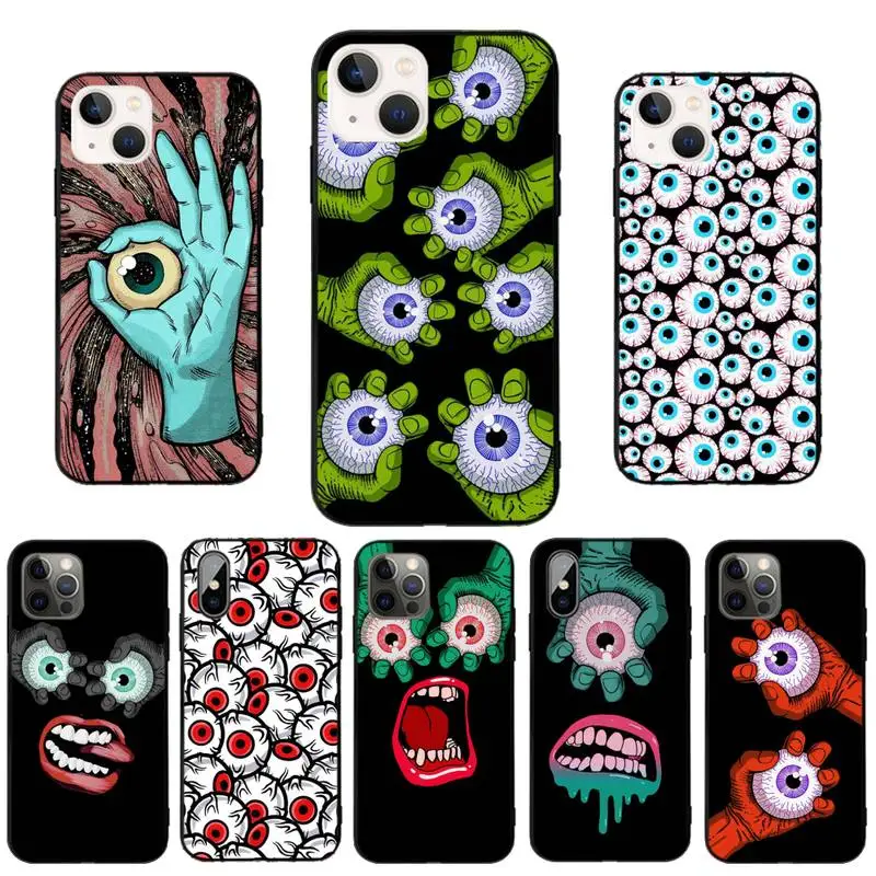 

Pattern With Horrible Eyes Phone Case Black Tpu For Iphone XR Xs 11 12 13 Mini Pro Max 6 7 8 Plus X 6s SE 2020 Cover