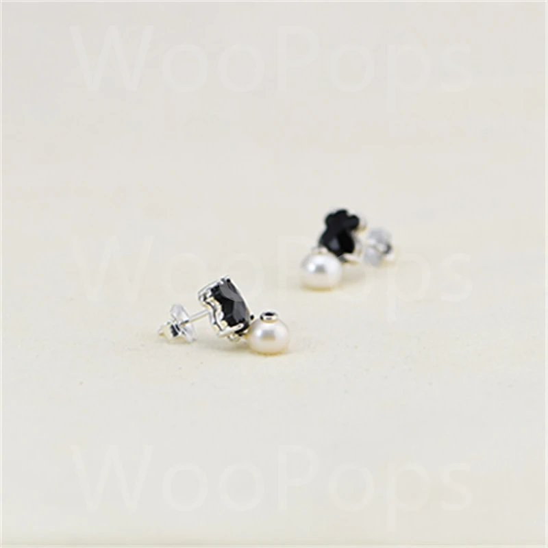 

Black Color Bear Earrings With Pearl For Women High Quality 925 Sterling Silver Jewelry Fit European Style