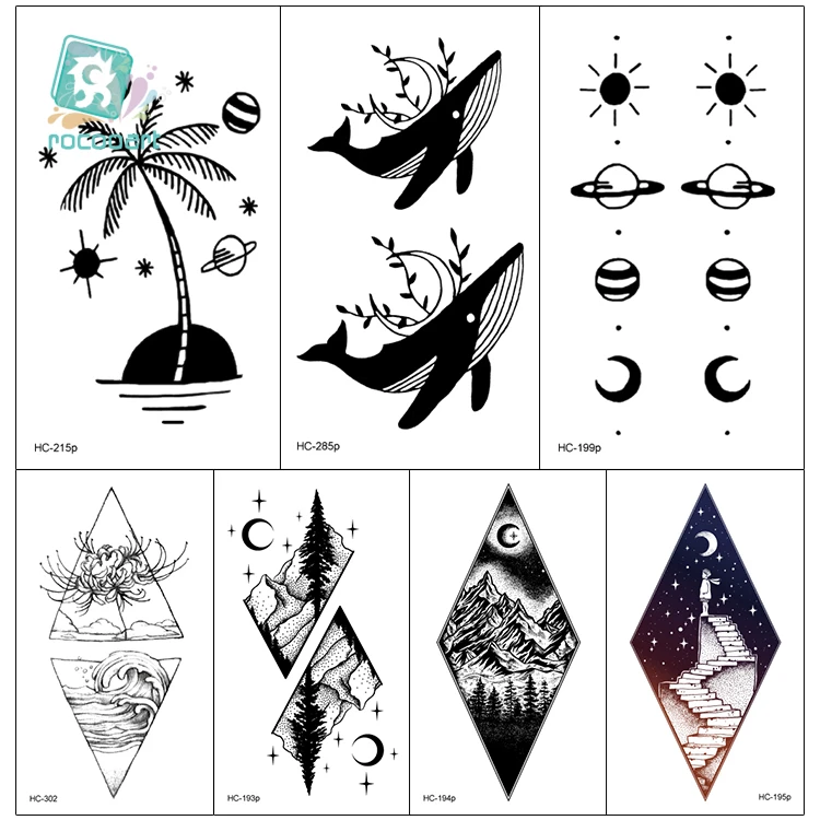 Rocooart 10.5x6cm Fake Temporary Tattoo Sticker for Girls Waterproof Black Geometric Mountain Tatoos Body Art Fake Tattoo Paper