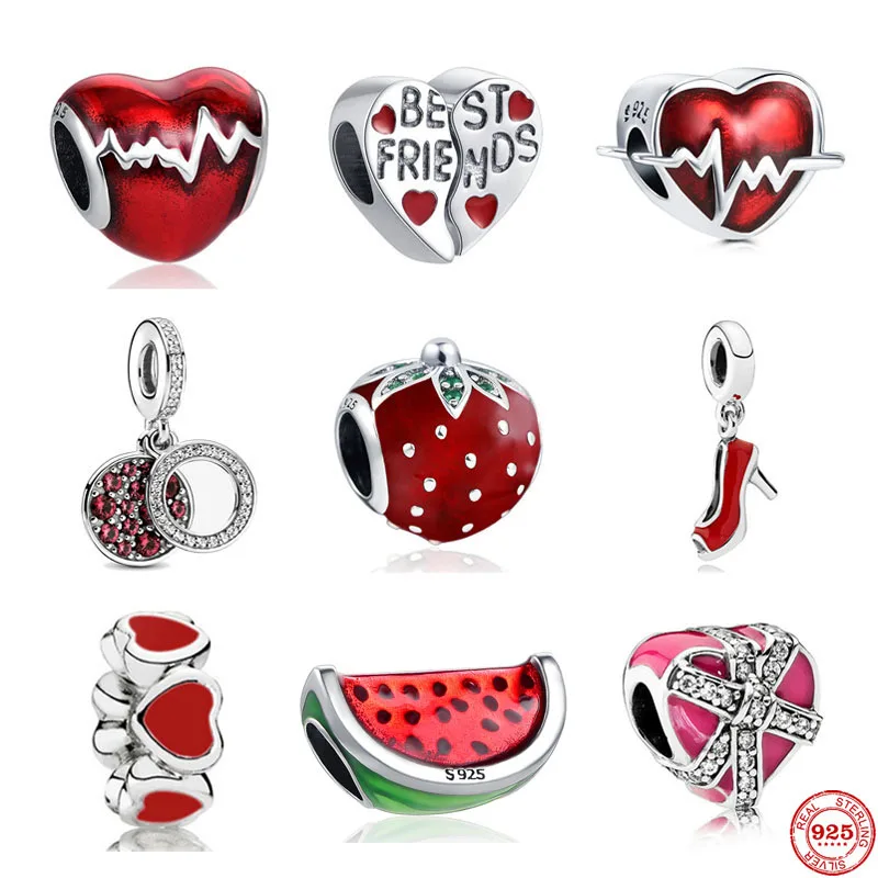 Женский браслет из серебра 925 пробы с изящными бусинами в виде красной