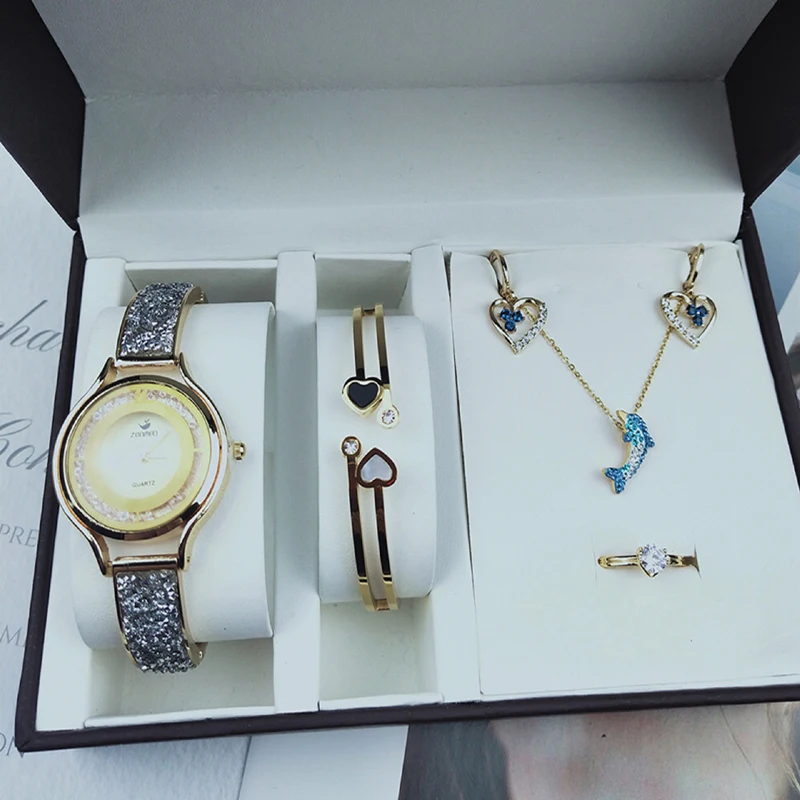 Новый бренд женские часы браслет ожерелье серьги набор колец женский ювелирный