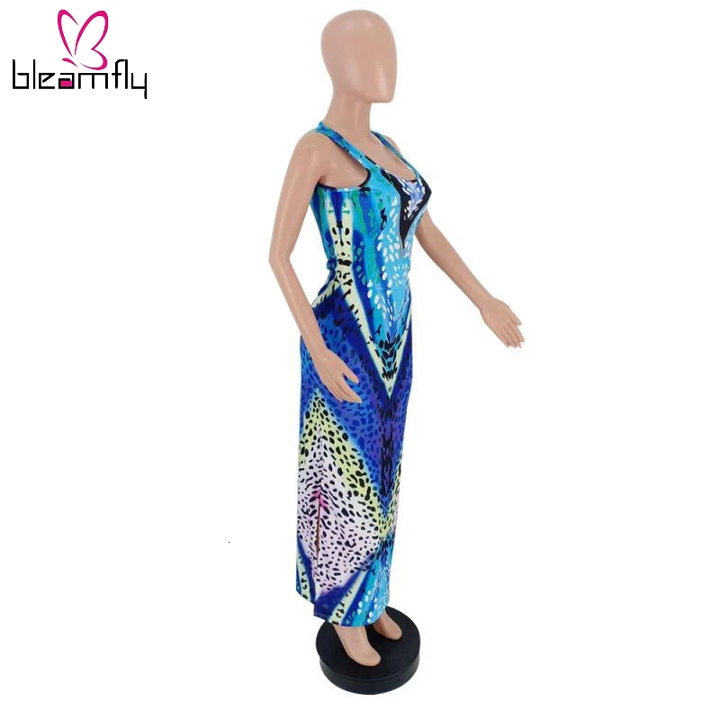 2019 женское летнее Новое цветное леопардовое платье макси на бретелях средней