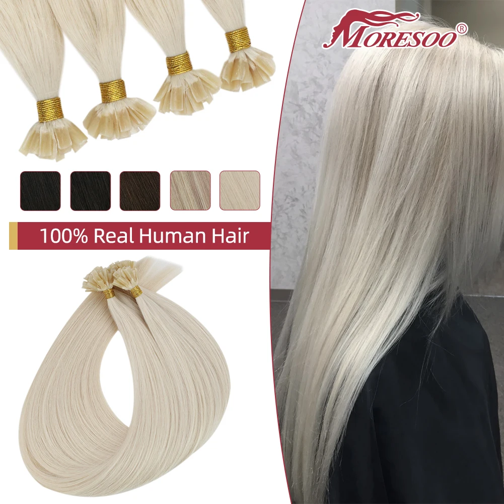 

Moresoo Virgin Utip Hair Extensions Human Hair Double Drawn Keratin Tipped 1G/1S Hot Fusion Natural Straight Nail Tips Hair