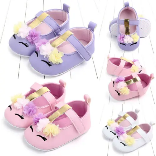 

2020 Brand New Toddler Baby Girls Flower Unicorn Shoes PU Leather Shoes Soft Sole Crib Shoes Spring Autumn First walkers 0-18M