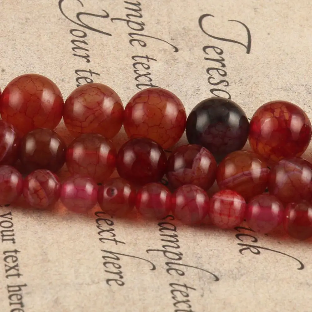 

6 8 10mm Natural Red Dragon Veins Agates Round Beads for Jewlery Making DIY Bracelet Necklace Accessories Needlework Beads 15''