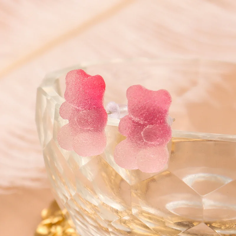 Милые цветные серьги гвоздики из смолы с медведем для девочек DIY медведями