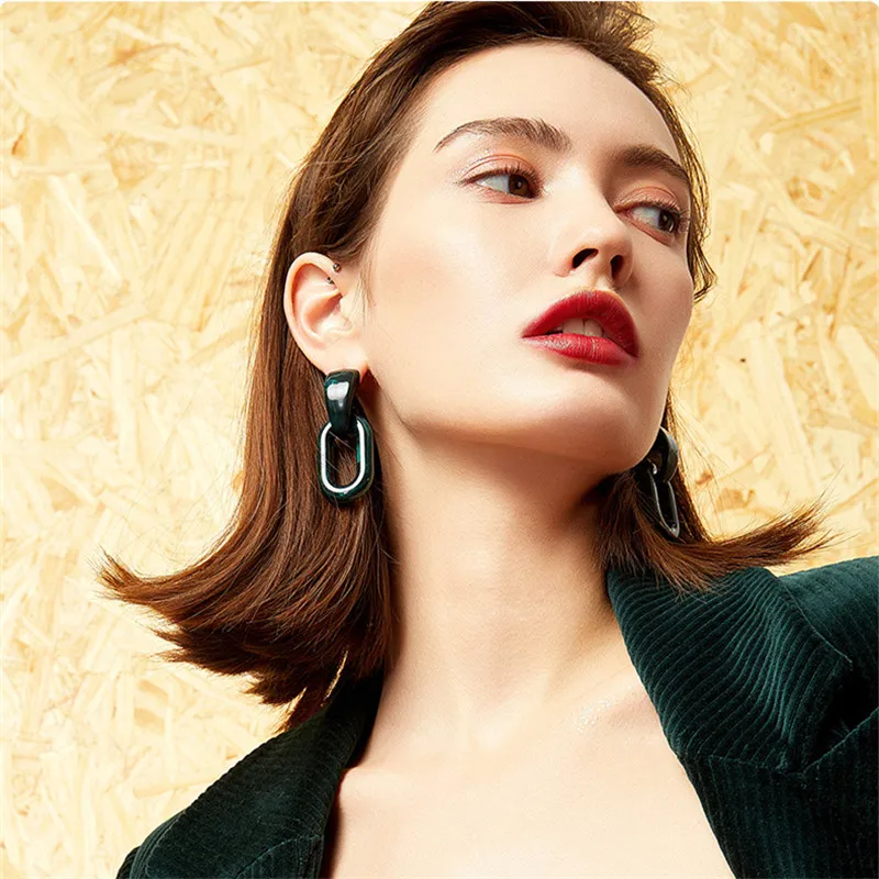 

Korean Version of Resin Geometric Simple Acetate Acrylic Irregular Chain Circle Long Earrings for Women Girls Gift Hangzhi