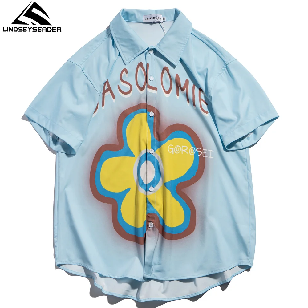 Гавайская рубашка мужская с коротким рукавом Повседневная Уличная одежда в