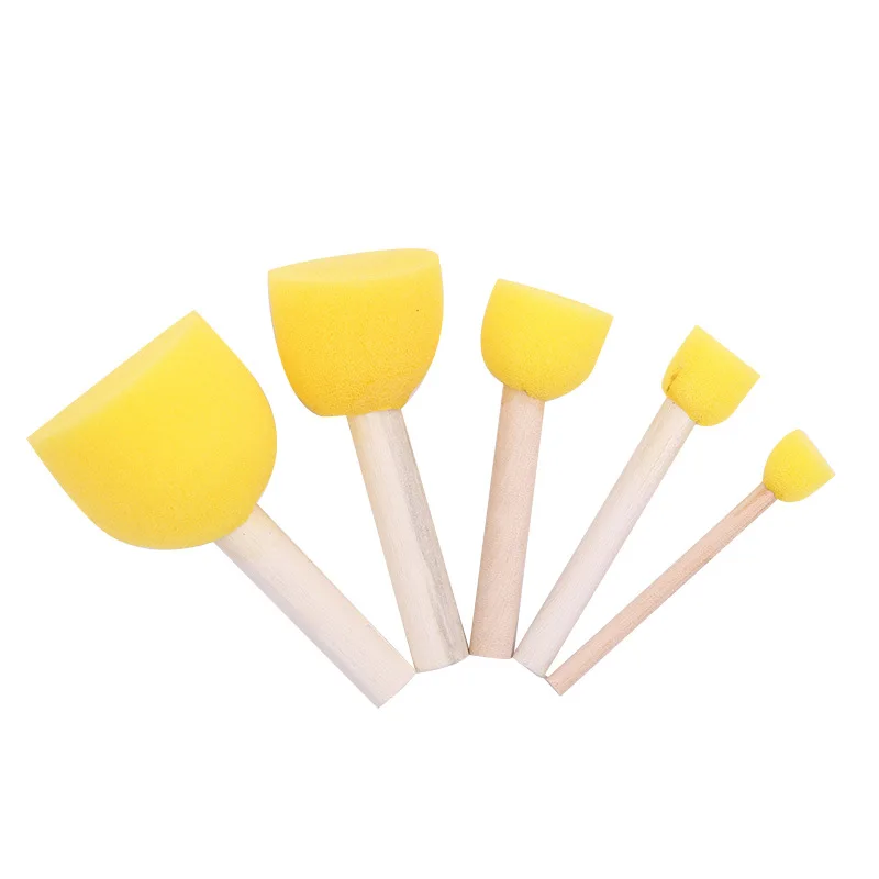 

5Pcs/set Paint Brushes Wooden Paint Brush Set Sponge Paint Brush For Kids DIY Art School Painting Supplies