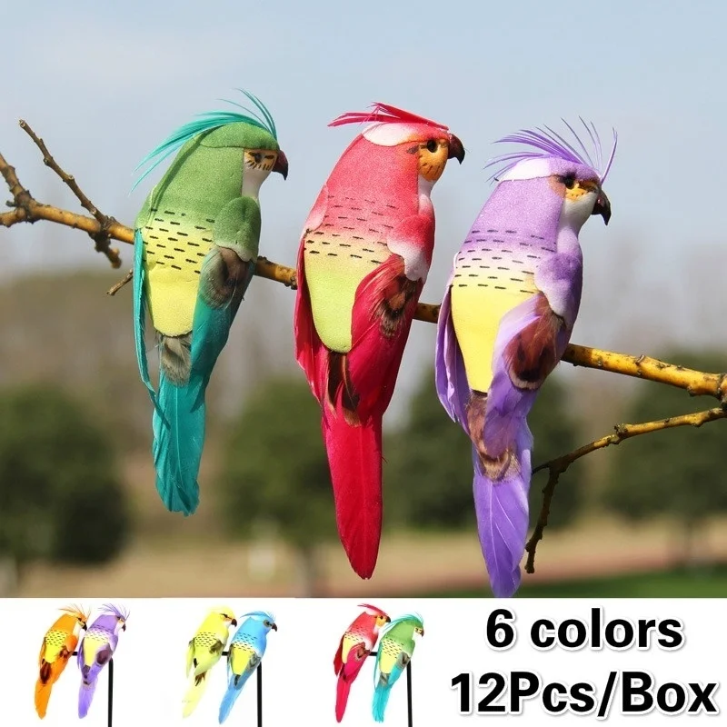 

12Pcs/box Simulation Bird Feather Parrot Home Shopping Mall Venue Decoration Prop Pendant Decoration Garden Decoration Bird