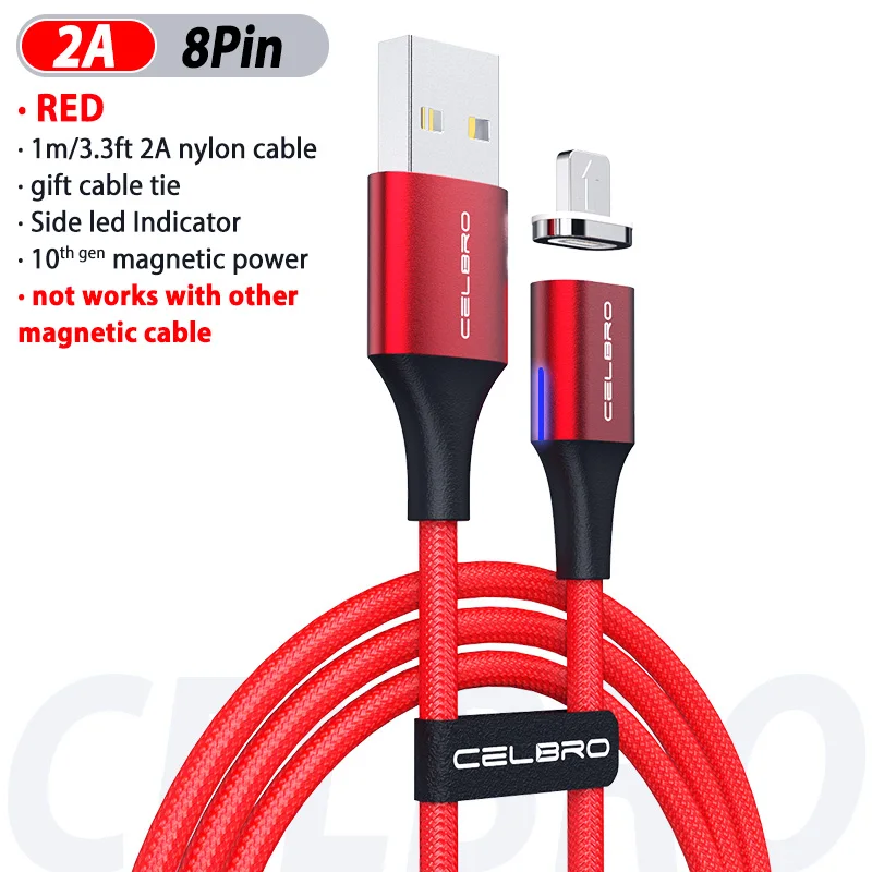 red for 8pin Магнитный usb-кабель для зарядки 5A/3A Tipe c mi cro Usb Cavo Magnetico быстрое зарядное устройство магнитный кабель для xiaomi mi a3 huawei - Цвет: red for 8pin