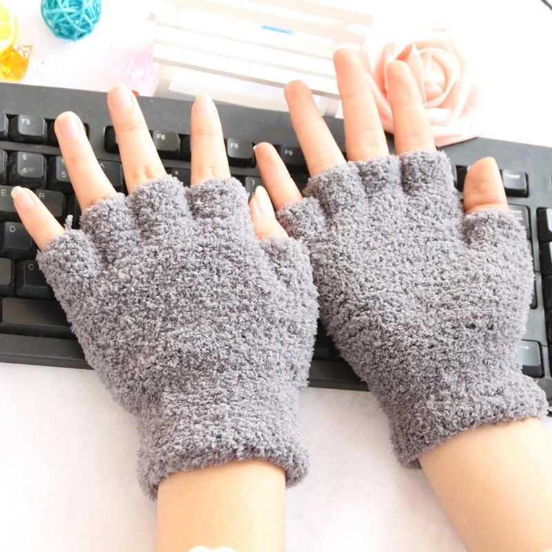 Флисовые вязаные теплые варежки без пальцев для девочек Сезон осень зима