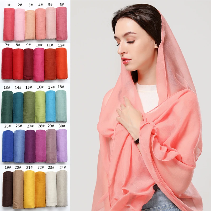Женский хлопковый шарф мягкий хиджаб Женские однотонные шарфы тонкая простая