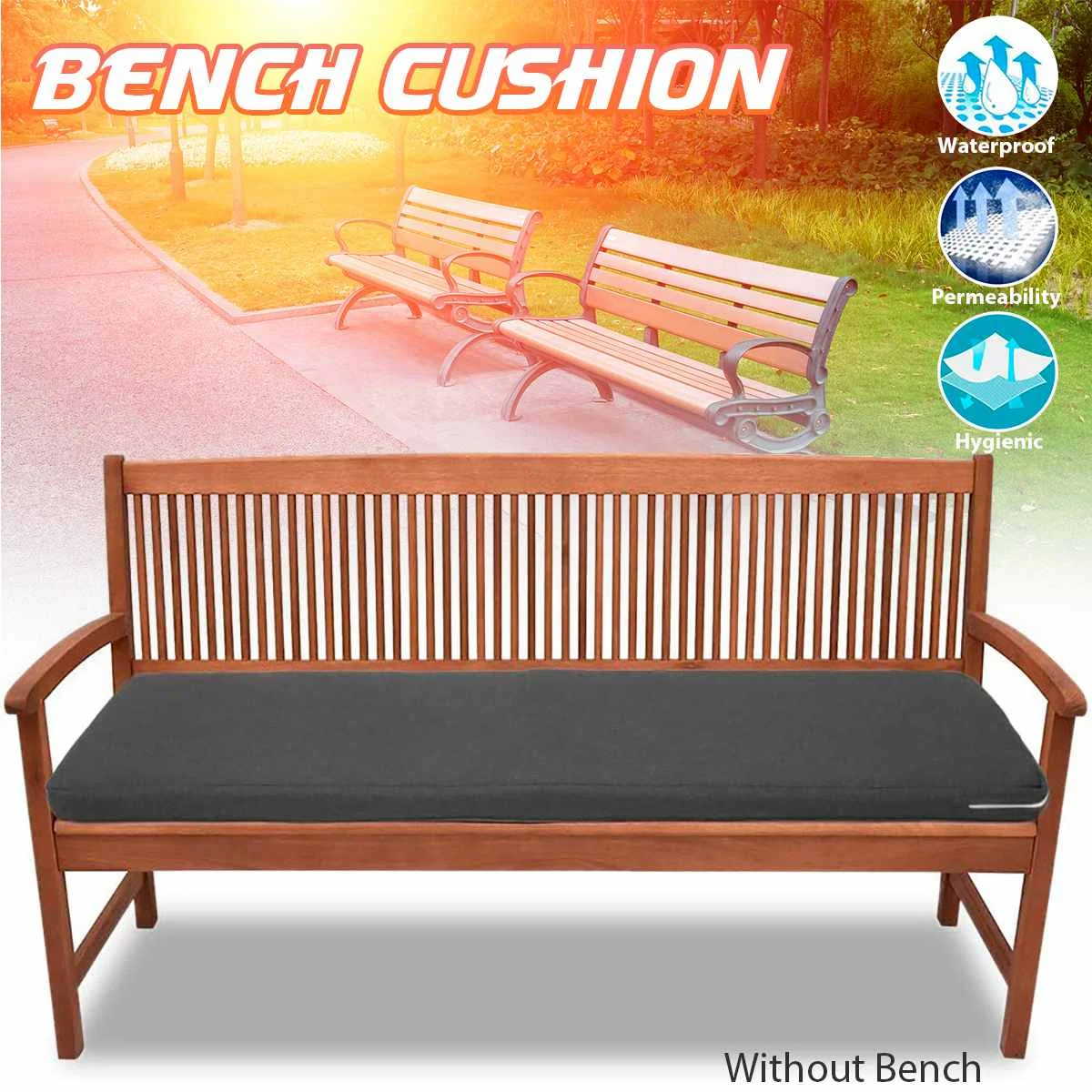 100/120/150cm Outdoor Solid Color Bench Cushion Waterproof Seat Pad with Bandage Garden Patio Furniture Chair Cushion No Chair